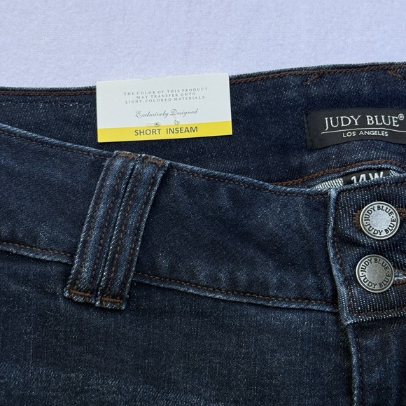 NEW Judy Blue Retro High Waist Wide Leg Jean Size 14W Dark Wash Denim Stretch - Picture 4 of 7